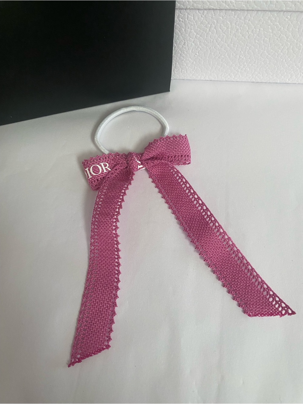 Dior Ribbon Pink Logo Bow Hair Tie - Picture 2 of 4